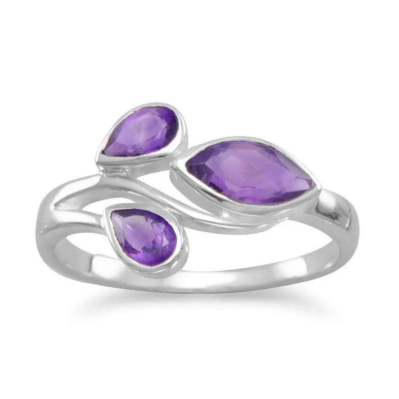 SILVER AMETHYST MARQUISE &amp; PEAR SHAPES RING - 7