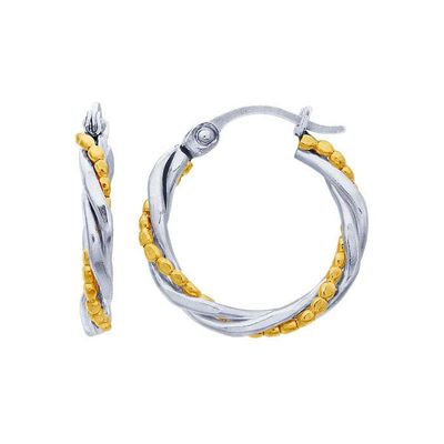 MIXED METALS FLAT TWISTED HOOP EARRINGS