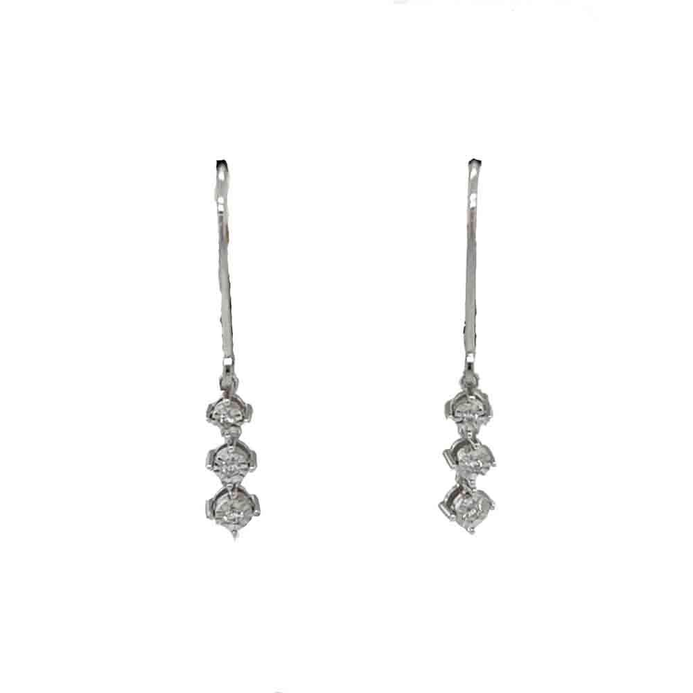 14K WHITE GOLD 3-DIAMOND EARRINGS