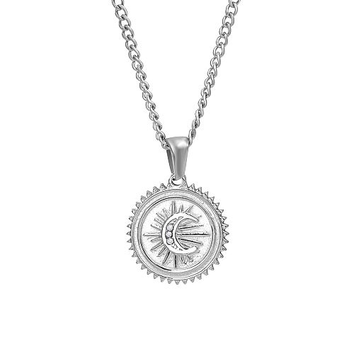 SILVER STAINLESS SUN &amp; CZ CRESCENT MOON NECKLACE