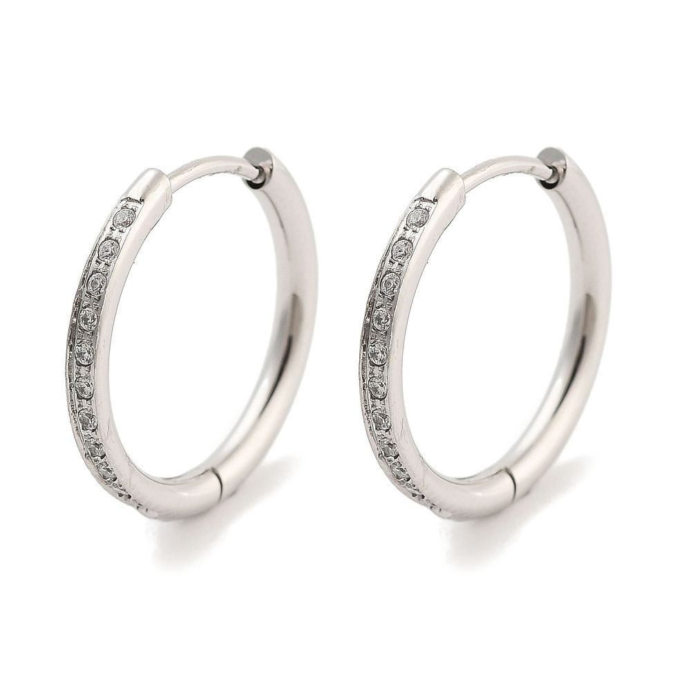 SILVER STAINLESS CZ HOOP HUGGIE EARRINGS