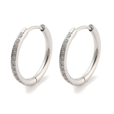 SILVER STAINLESS CZ HOOP HUGGIE EARRINGS