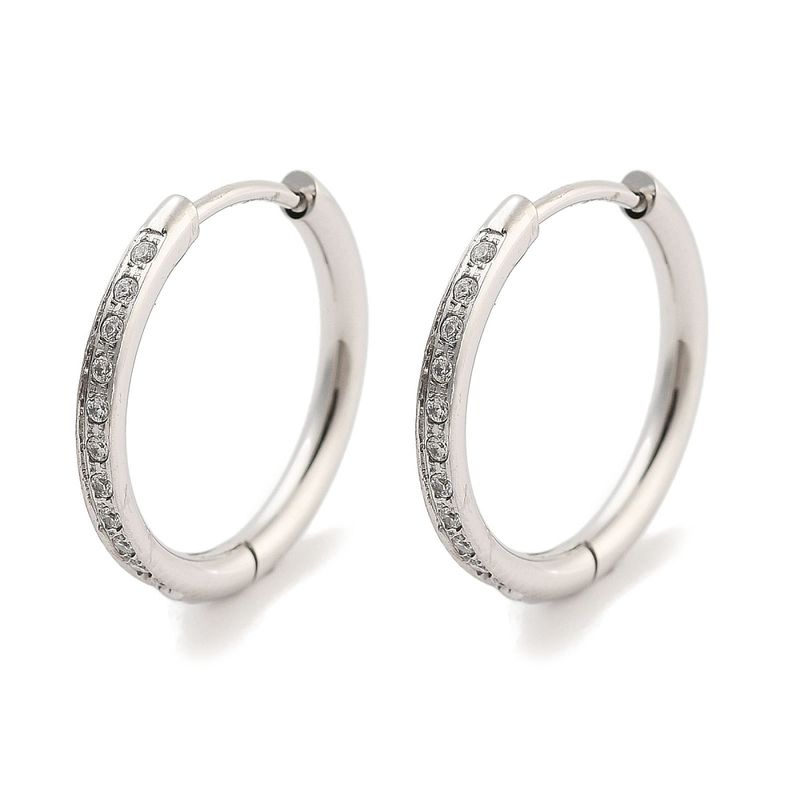 SILVER STAINLESS CZ HOOP HUGGIE EARRINGS SILVER STAINLESS CZ HOOP HUGGIE EARRINGS