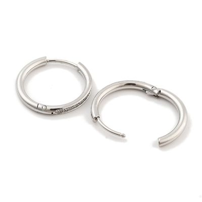 SILVER STAINLESS CZ HOOP HUGGIE EARRINGS