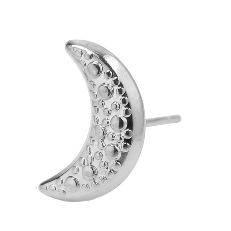 SILVER STAINLESS CRESCENT MOON STUD EARRINGS