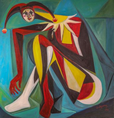 SEATED HARLEQUIN (JESTER) 33" x 32"