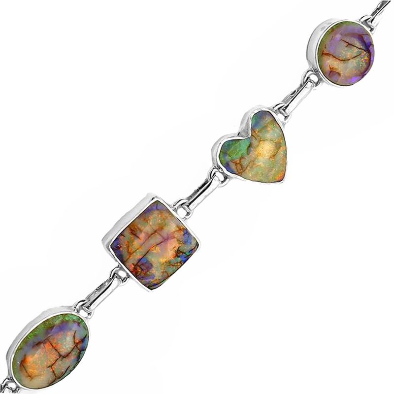 SILVER SPIDER-WEB OPAL SHAPES LINKED BRACELET