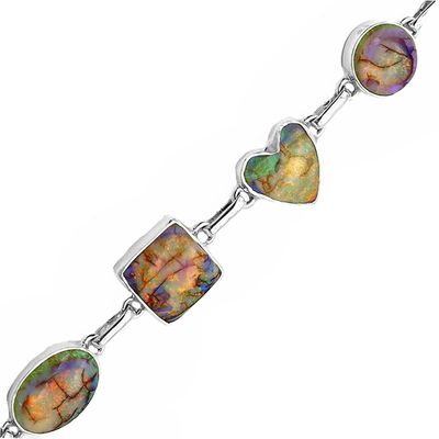 SILVER SPIDER-WEB OPAL SHAPES LINKED BRACELET