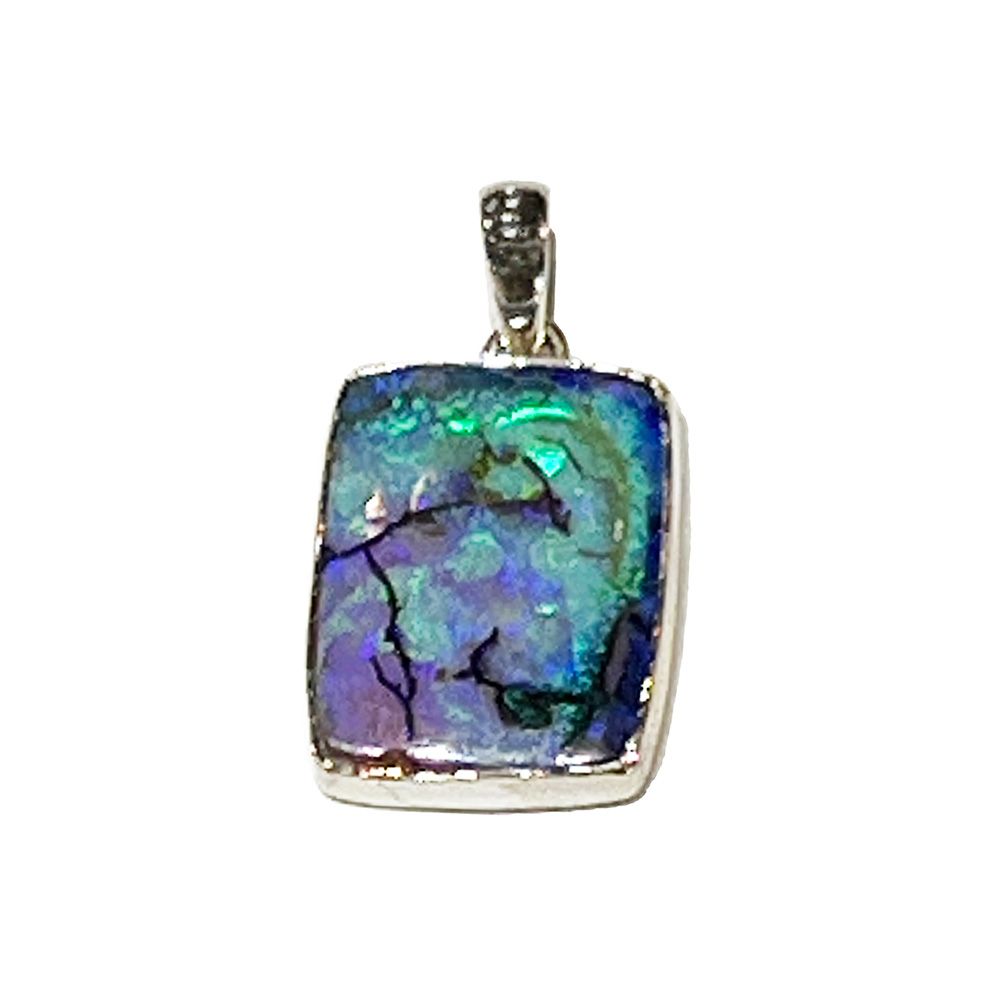 SILVER SPIDER-WEB OPAL RECTANGLE PENDANT