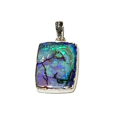 SILVER SPIDER-WEB OPAL RECTANGLE PENDANT