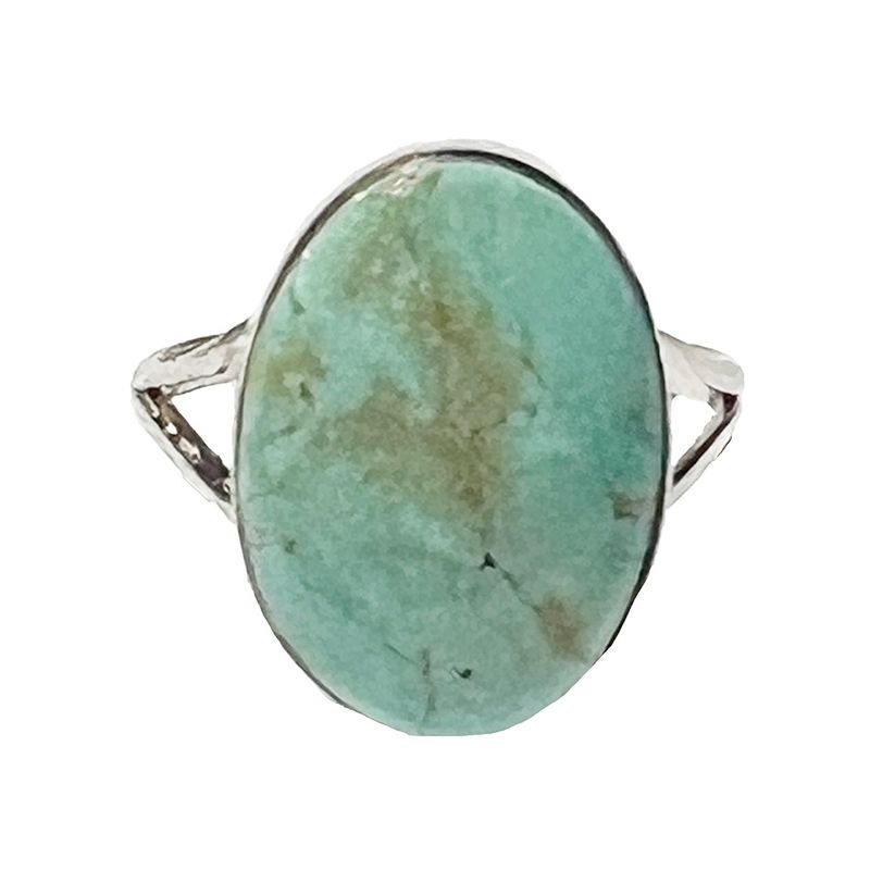 SILVER TURQUOISE OVAL RING  8
