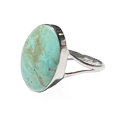 SILVER TURQUOISE OVAL RING  8