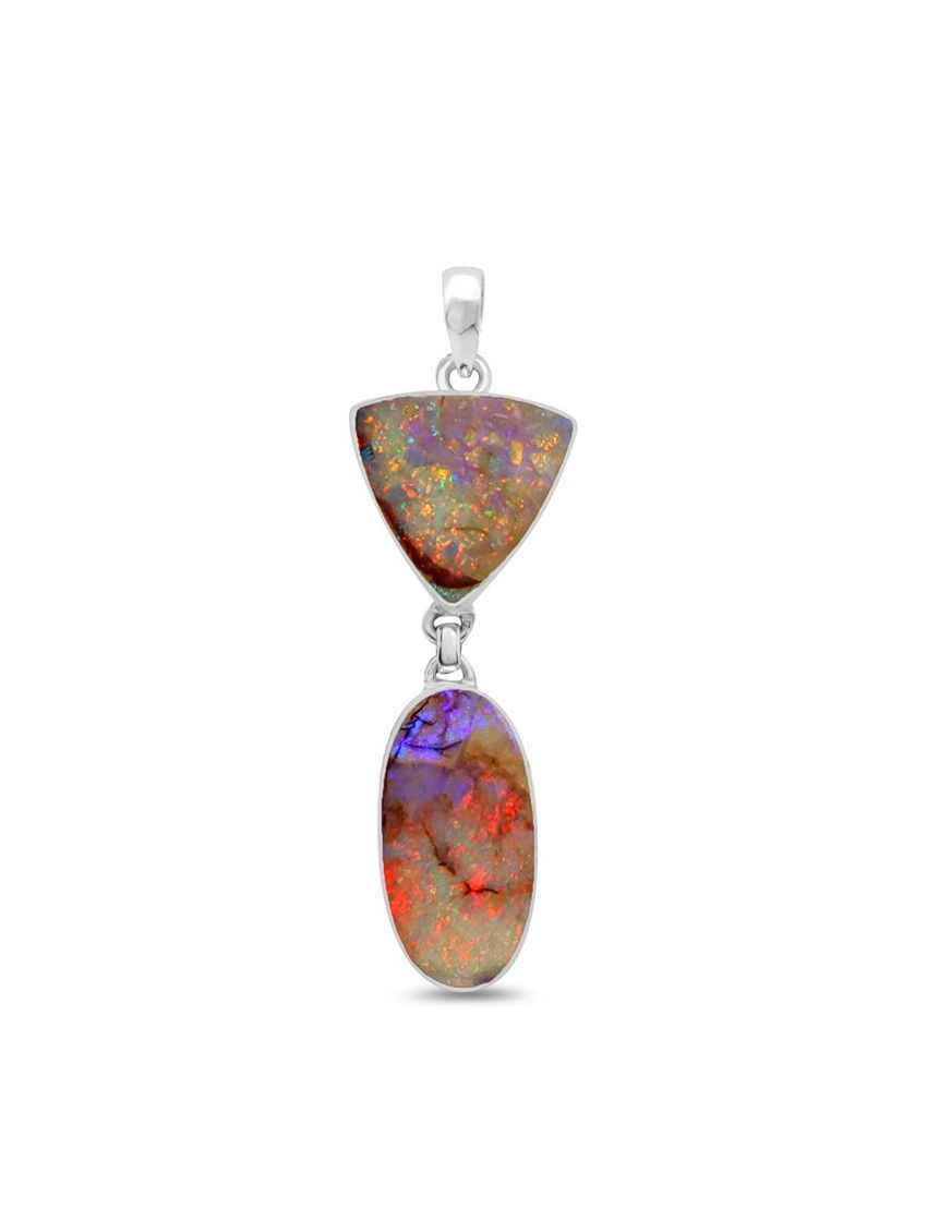 SILVER SPIDER-WEB OPAL TRI &amp; OPAL LINKED PENDANT