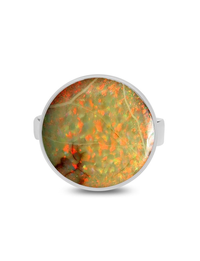 SILVER SPIDER-WEB OPAL ROUND RING - ADJ