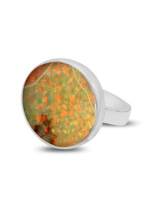 SILVER SPIDER-WEB OPAL ROUND RING - ADJ