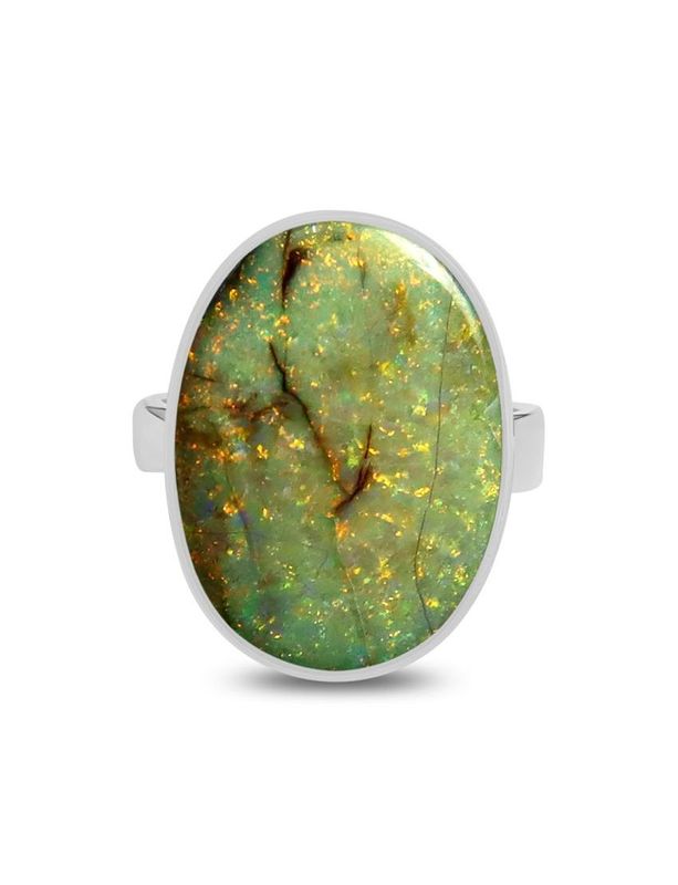 SILVER SPIDER-WEB OPAL OVAL RING - ADJ