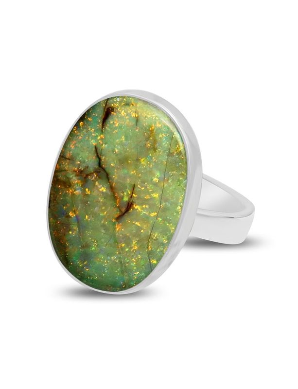 SILVER SPIDER-WEB OPAL OVAL RING - ADJ