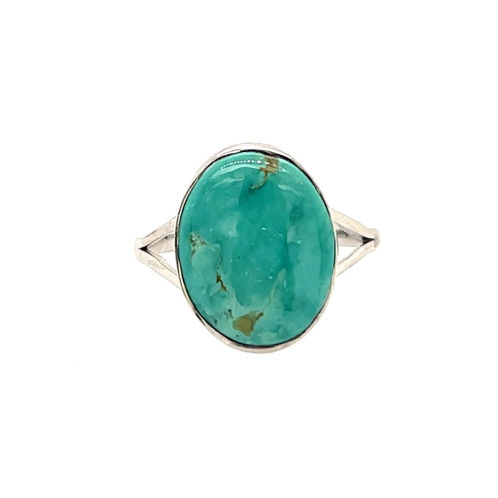 SILVER TURQUOISE OVAL RING  8