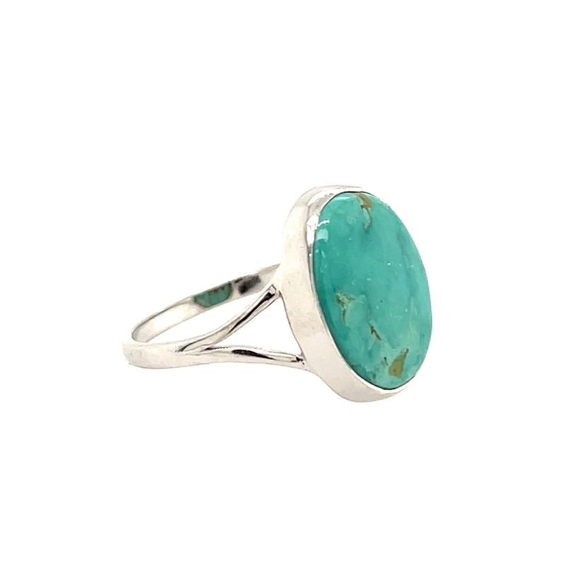 SILVER TURQUOISE OVAL RING  8