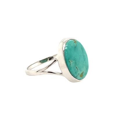 SILVER TURQUOISE OVAL RING  8