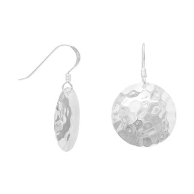 SILVER ROUND HAMMERED DISC EARRINGS