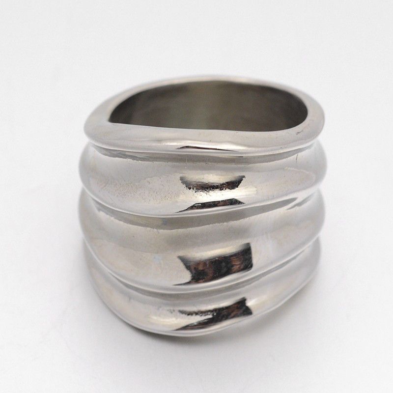 SILVER STAINLESS WAVE RING, Size: 6