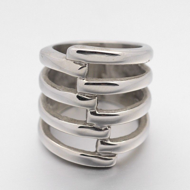 SILVER STAINLESS LONG SLOT RING, Size: 6