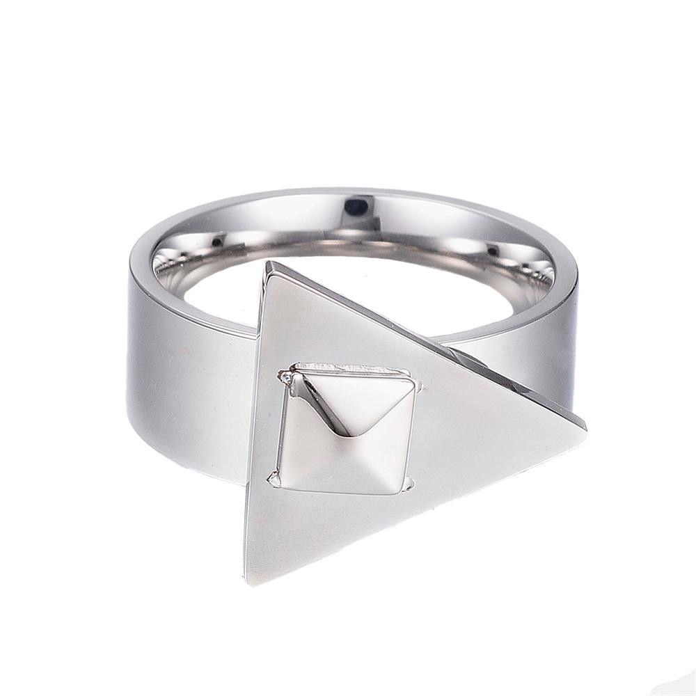 SILVER STAINLESS TRIANGLE RING, Size: 7