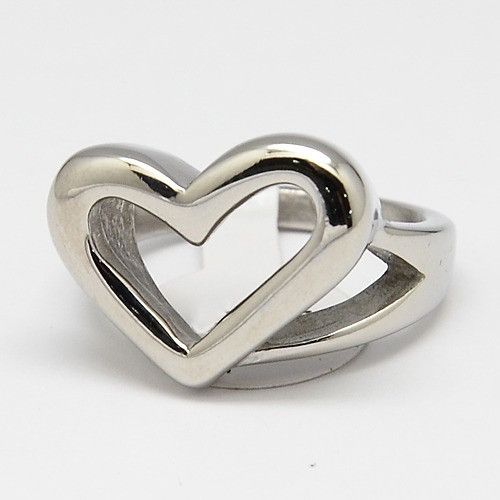 SILVER STAINLESS CUT-OUT HEART RING, Size: 7.5