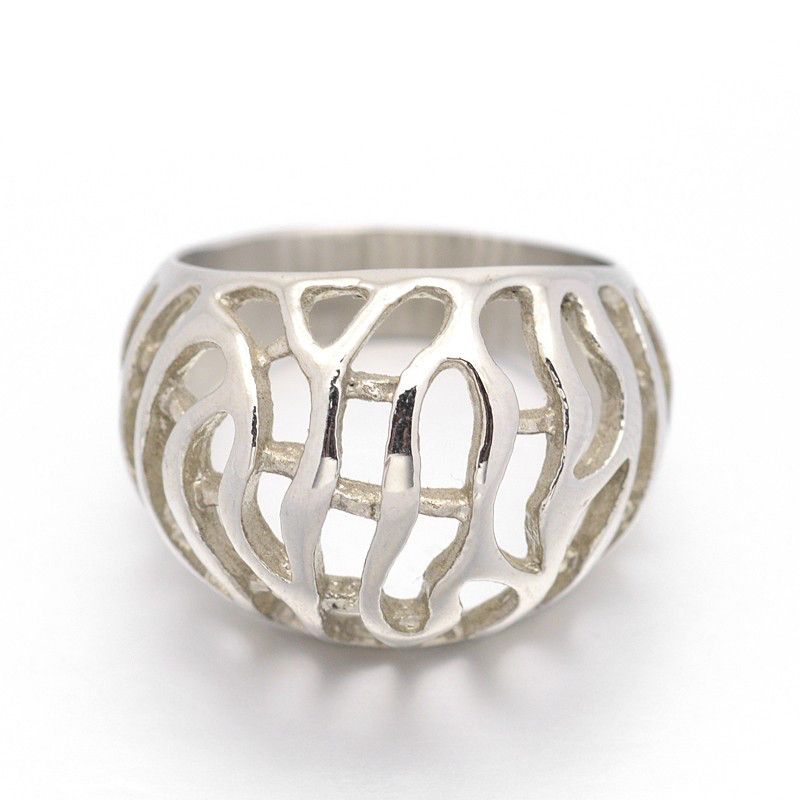 SILVER STAINLESS DOMED CUT-OUT RING, Size: 6