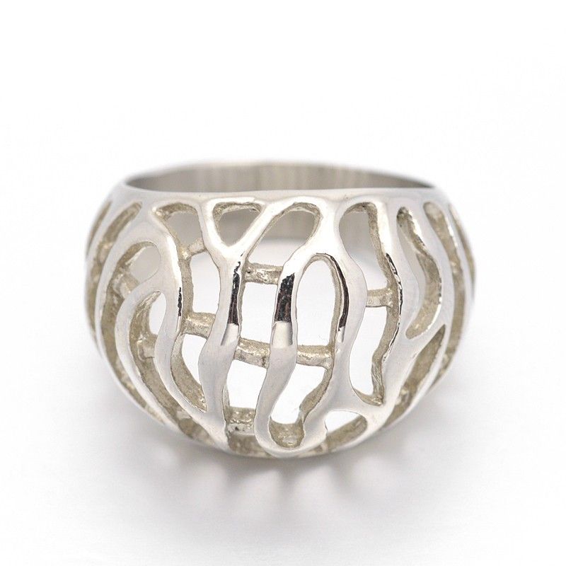 SILVER STAINLESS DOMED CUT-OUT RING