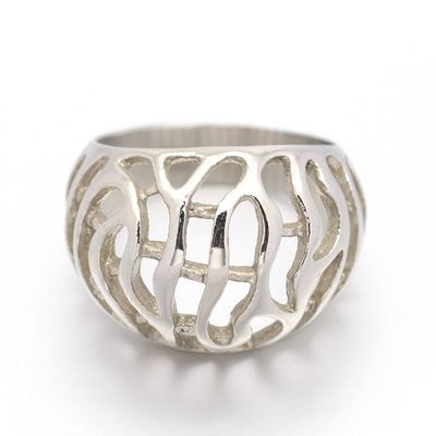 SILVER STAINLESS DOMED CUT-OUT RING