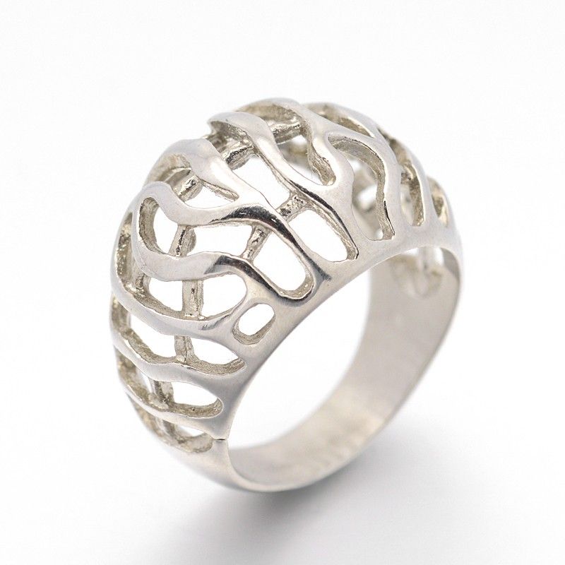 SILVER STAINLESS DOMED CUT-OUT RING