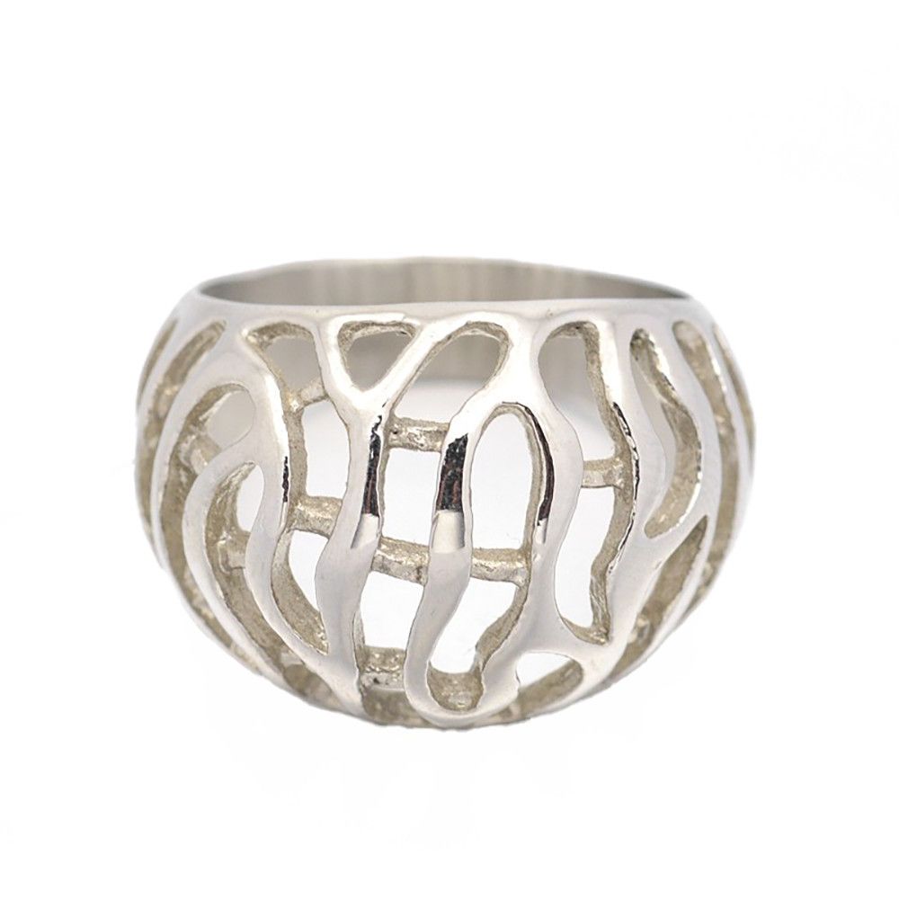 SILVER STAINLESS DOMED CUT-OUT RING, Size: 6
