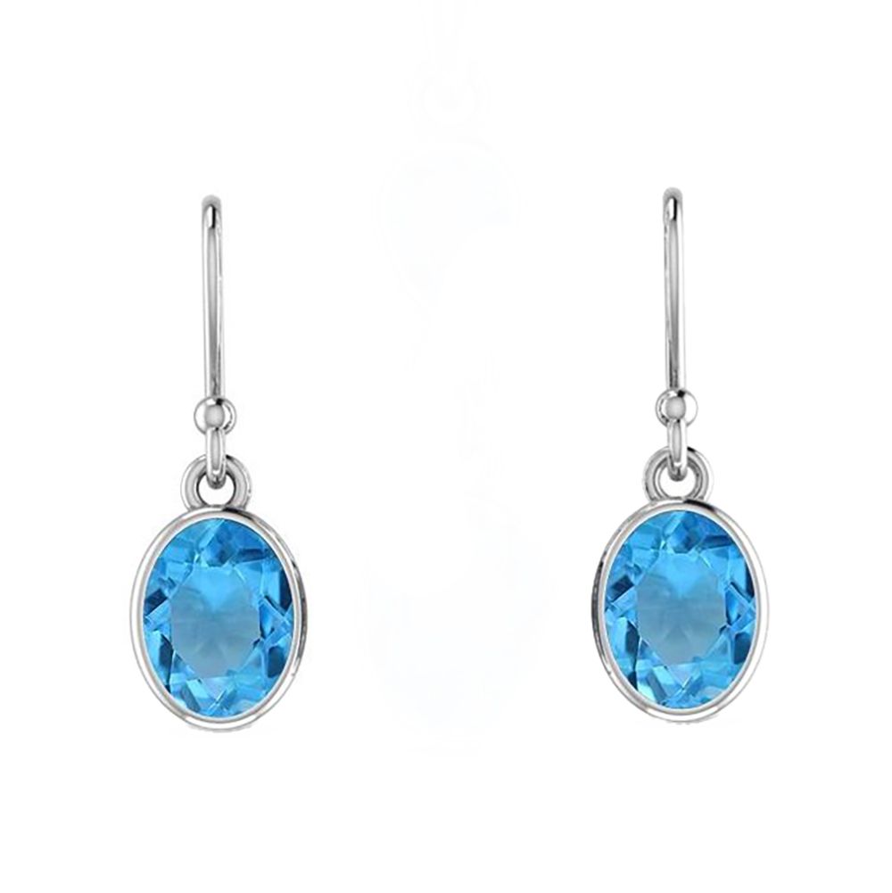SILVER BLUE TOPAZ OVAL EARRINGS