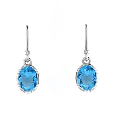 SILVER BLUE TOPAZ OVAL EARRINGS