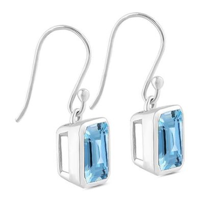 SILVER BLUE TOPAZ OCTAGON EARRINGS