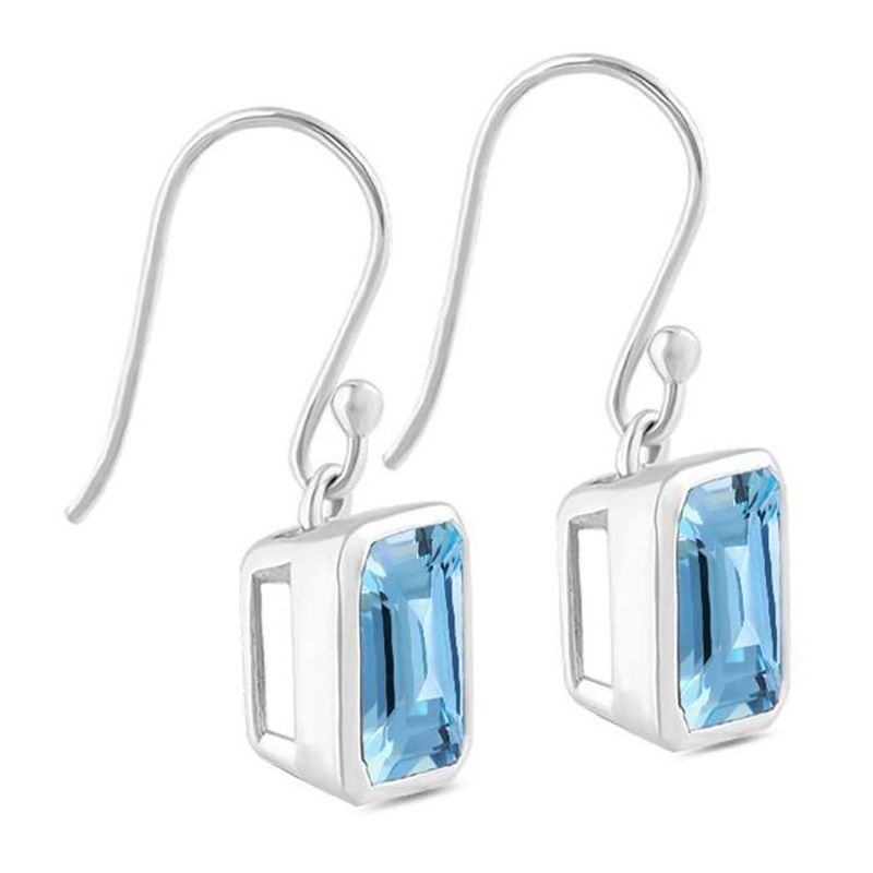 SILVER BLUE TOPAZ OCTAGON EARRINGS