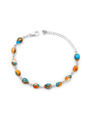 SILVER SPINY OYSTER &amp; TURQUOISE SHAPES LINK BRACELET