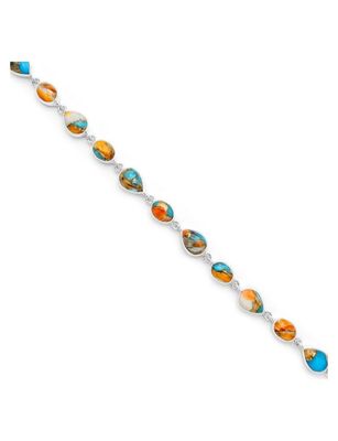 SILVER SPINY OYSTER &amp; TURQUOISE SHAPES LINK BRACELET