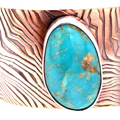 MIXED METALS OXIDIZED ROLLED ENERGY WAVE TURQUOISE CUFF BRACELET