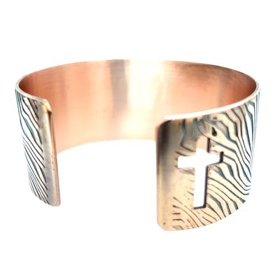 COPPER OXIDIZED ROLLED ENERGY WAVE CROSS CUFF BRACELET