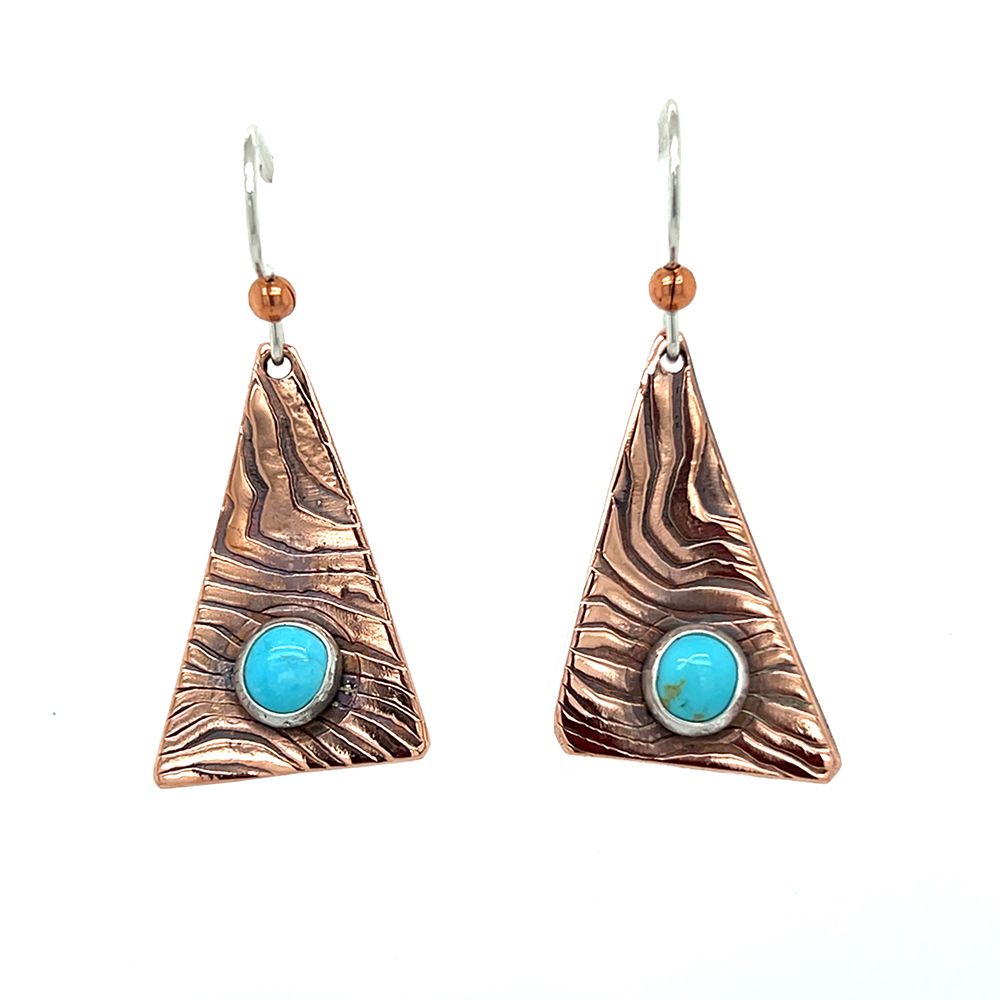 MIXED METALS ROLLED ENERGY WAVE TRI TURQUOISE EARRINGS