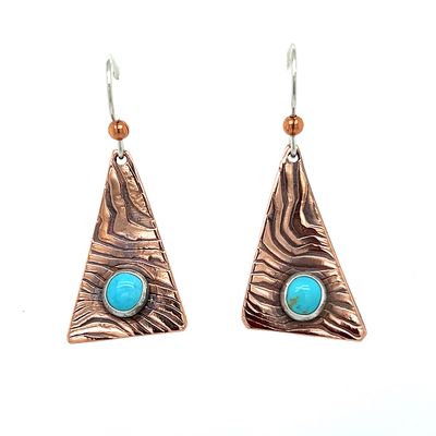 MIXED METALS ROLLED ENERGY WAVE TRI TURQUOISE EARRINGS