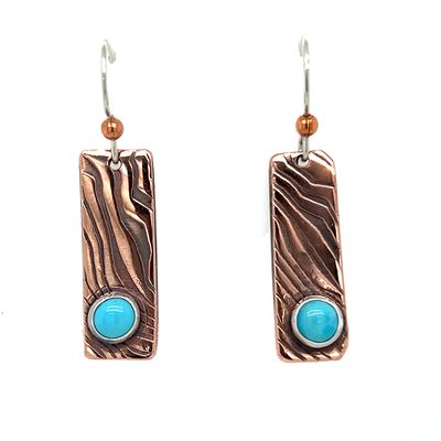 MIXED METALS ROLLED ENERGY WAVE RECTANGLE TURQUOISE EARRINGS