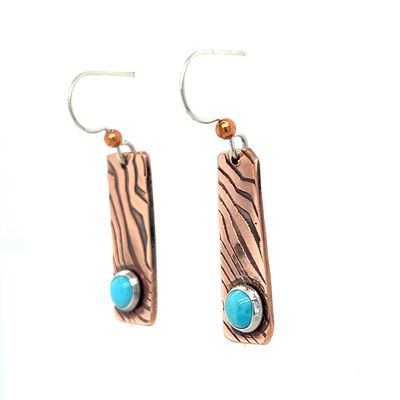 MIXED METALS ROLLED ENERGY WAVE RECTANGLE TURQUOISE EARRINGS