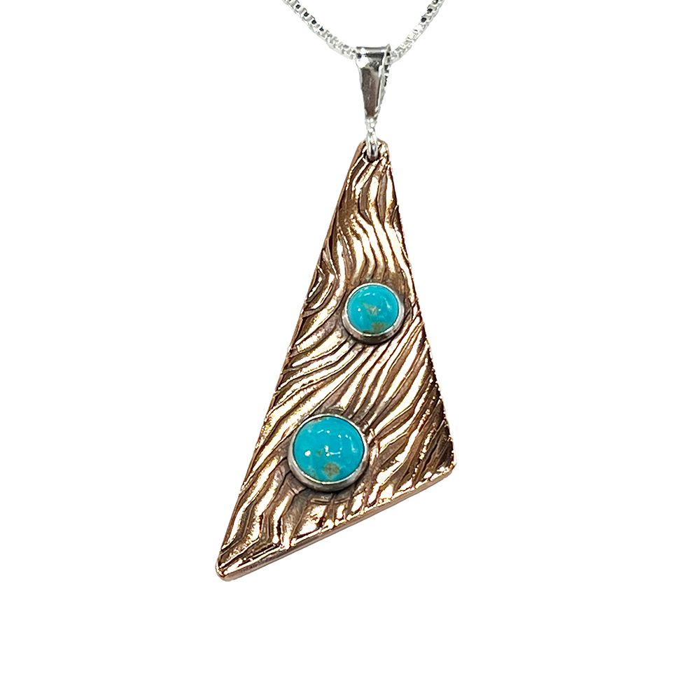 MIXED METALS ROLLED ENERGY WAVE TRI TURQUOISE PENDANT
