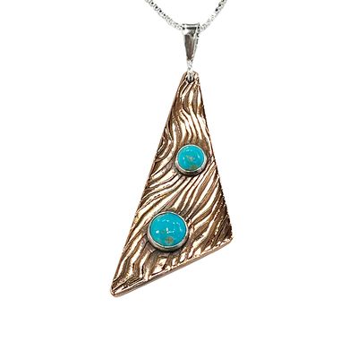 MIXED METALS ROLLED ENERGY WAVE TRI TURQUOISE PENDANT