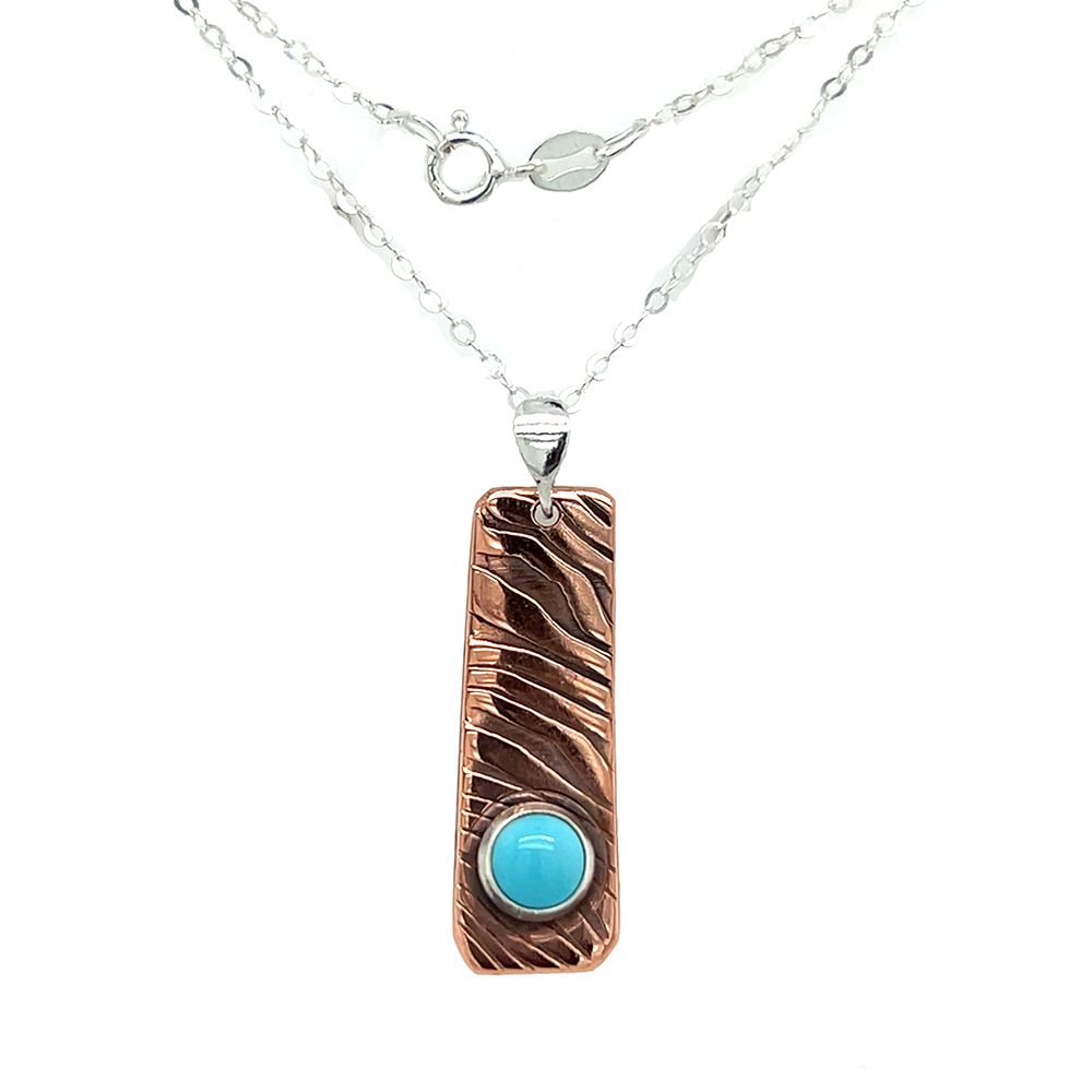 MIXED METALS ROLLED ENERGY WAVE RECTANGLE TURQUOISE NECKLACE