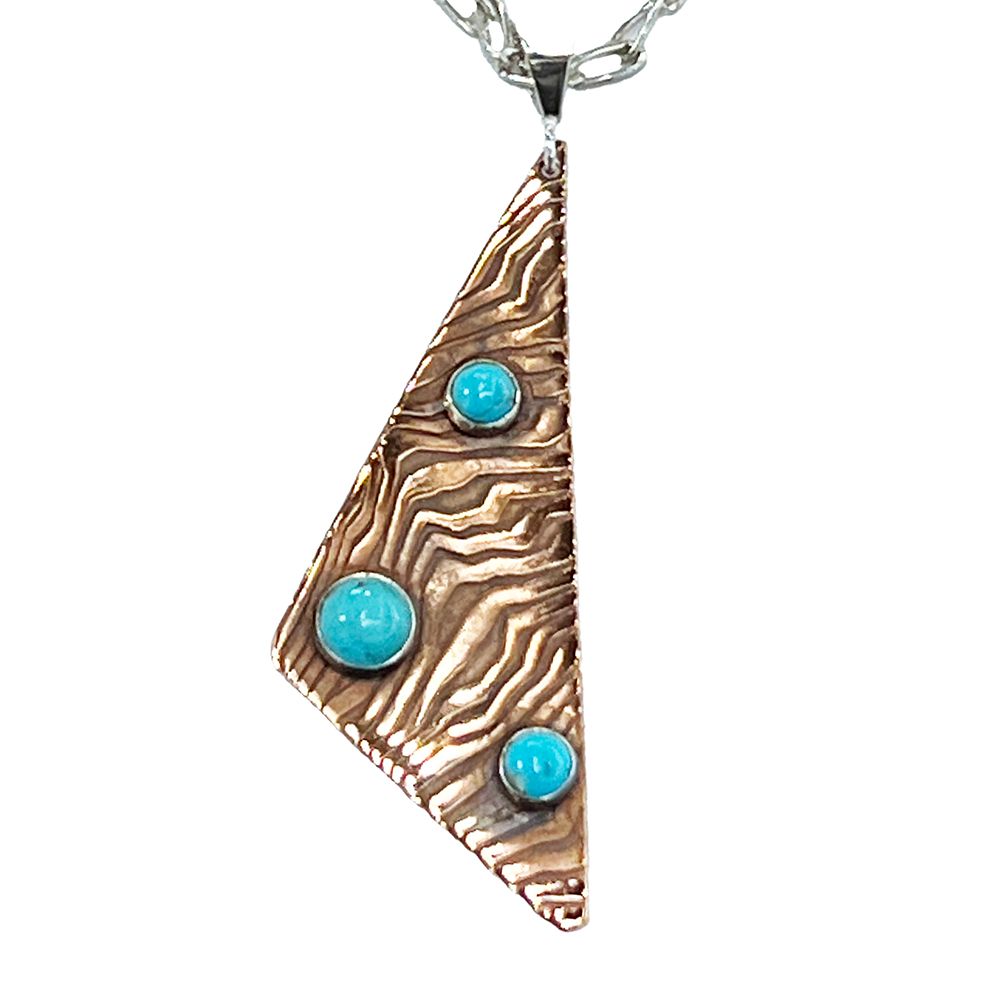 MIXED METALS ROLLED ENERGY WAVE TRI TURQUOISE NECKLACE
